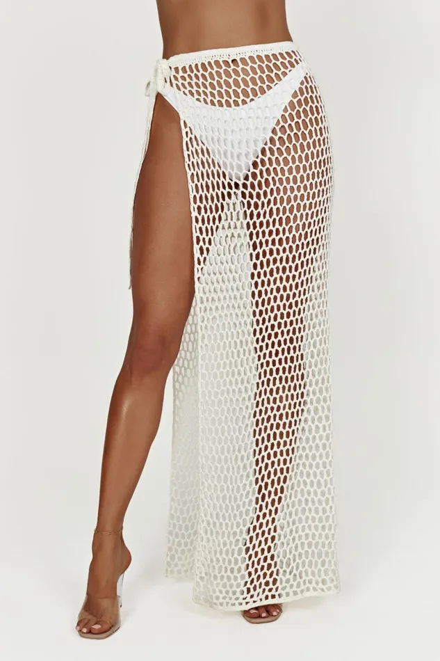 Meshki Skirts Hallie Tie Up Crochet Maxi Skirt 8211 White White 8211 Women