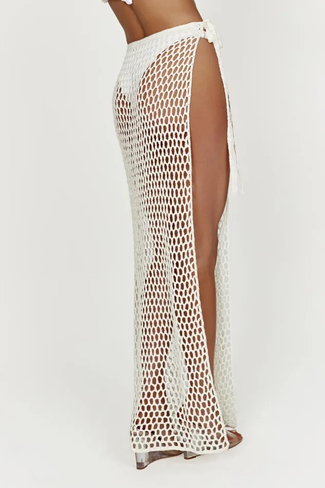 Meshki Skirts Hallie Tie Up Crochet Maxi Skirt 8211 White White 8211 Women