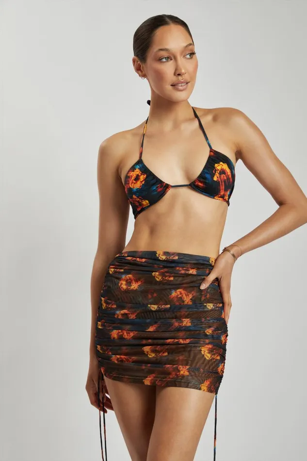 Meshki Skirts Lindsey Mesh Ruched Side Skirt 8211 Abstract Floral Abstractfloral 8211 Women