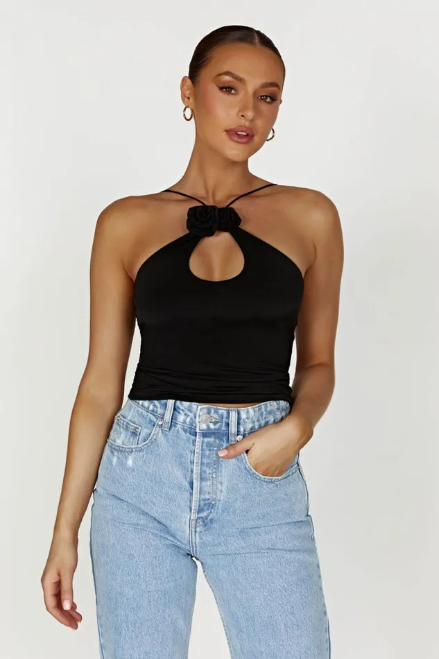 Meshki Sleeveless Tops Adeline Rose Halter Top 8211 Black Black 8211 Women