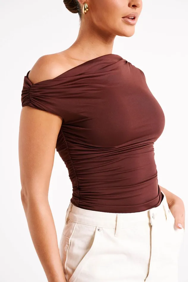 Meshki Sleeveless Tops Alayna Recycled Nylon Ruched Top 8211 Chocolate Chocolate 8211 Women