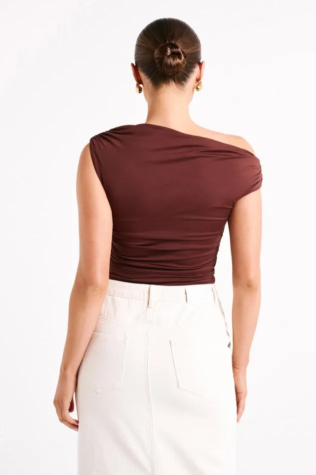 Meshki Sleeveless Tops Alayna Recycled Nylon Ruched Top 8211 Chocolate Chocolate 8211 Women