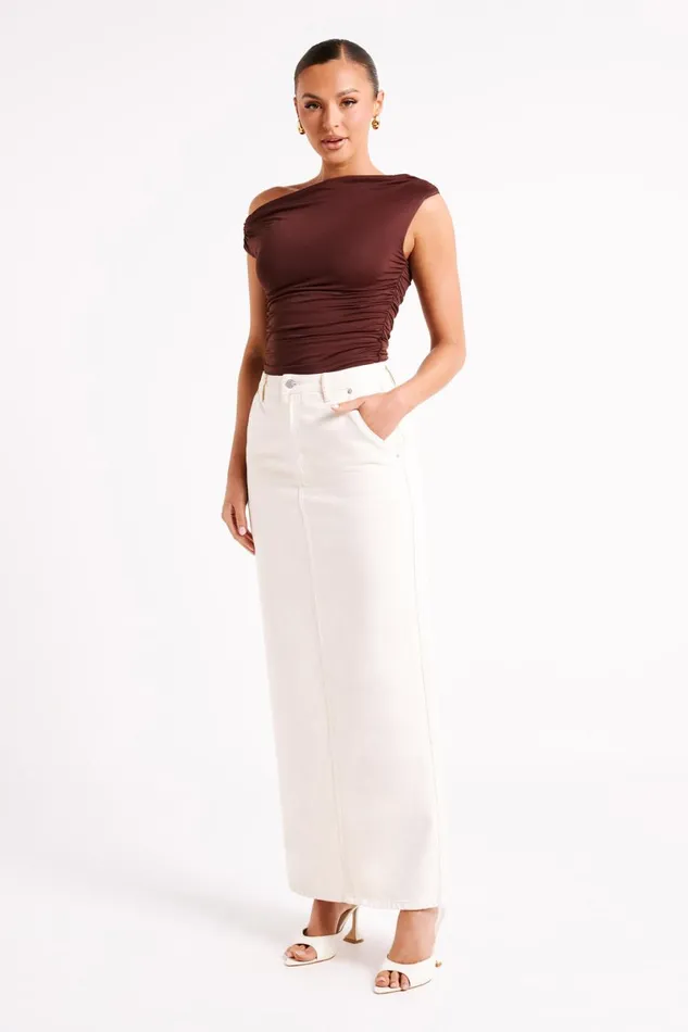 Meshki Sleeveless Tops Alayna Recycled Nylon Ruched Top 8211 Chocolate Chocolate 8211 Women