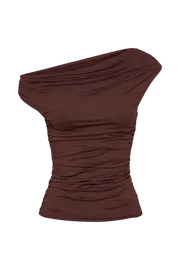 Meshki Sleeveless Tops Alayna Recycled Nylon Ruched Top 8211 Chocolate Chocolate 8211 Women