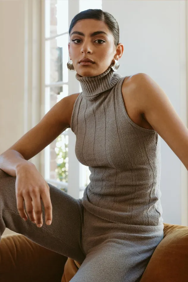 Meshki Sleeveless Tops Angelina Ribbed Turtleneck 8211 Grey Marle Greymarle 8211 Women