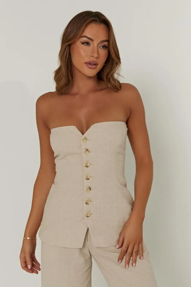 Meshki Sleeveless Tops Innis Linen Longline Strapless Top 8211 Natural Natural 8211 Women