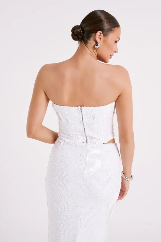 Meshki Sleeveless Tops Zariah Strapless Sequin V Corset 8211 White White 8211 Women