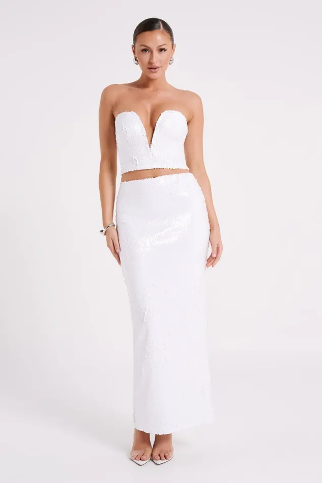 Meshki Sleeveless Tops Zariah Strapless Sequin V Corset 8211 White White 8211 Women