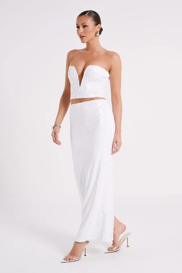 Meshki Sleeveless Tops Zariah Strapless Sequin V Corset 8211 White White 8211 Women