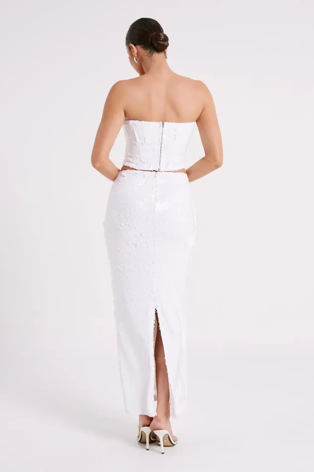 Meshki Sleeveless Tops Zariah Strapless Sequin V Corset 8211 White White 8211 Women
