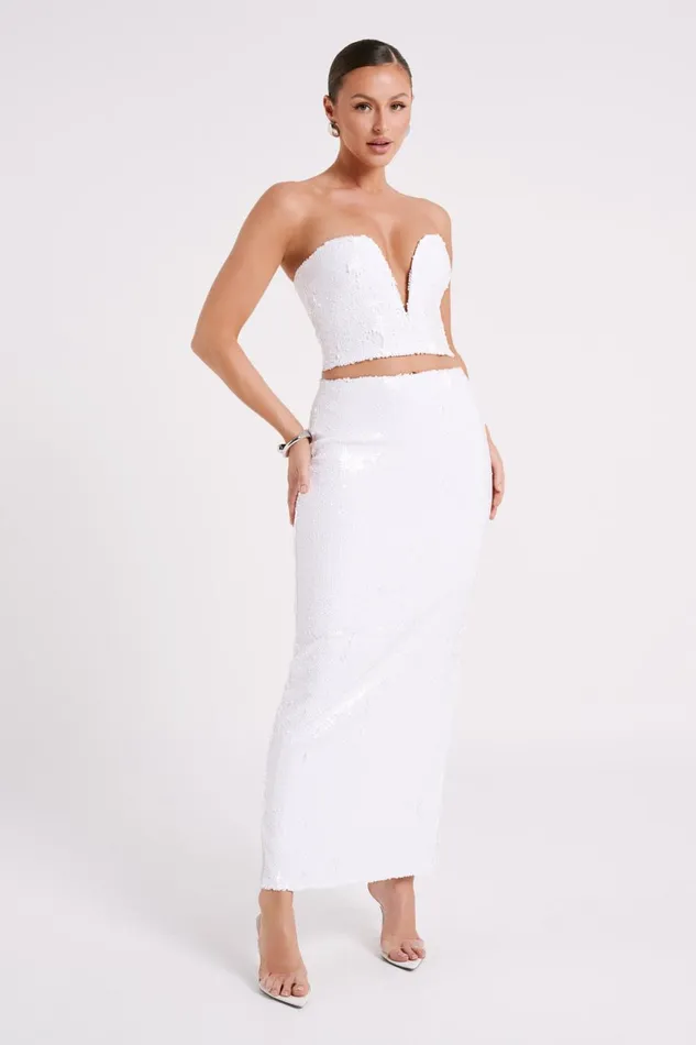 Meshki Sleeveless Tops Zariah Strapless Sequin V Corset 8211 White White 8211 Women