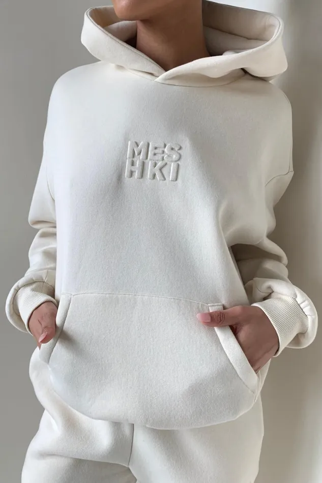 Meshki Sweaters and Hoodies Arden Embossed Fleeceback Hoodie 8211 Bone Bone 8211 Women
