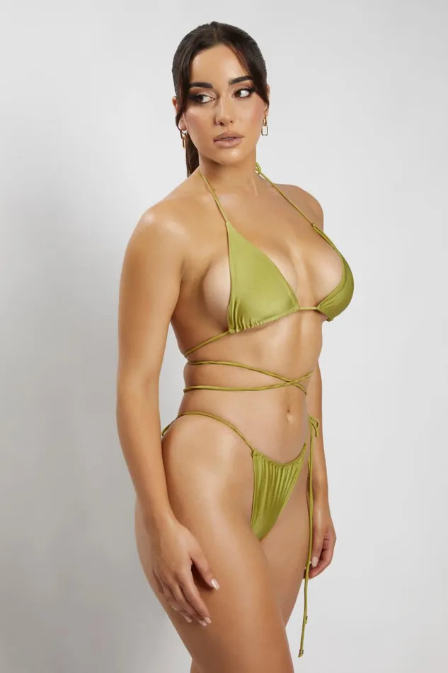 Meshki Swimwear Andie Ruched String Side Bikini Brief 8211 Olive Olive 8211 Women