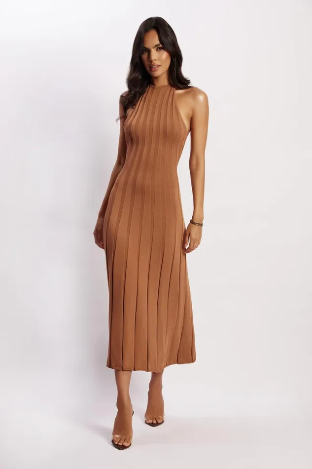 Meshki Wedding Guests Adrienne Halter Neck Midi Dress 8211 Tan Tan 8211 Women