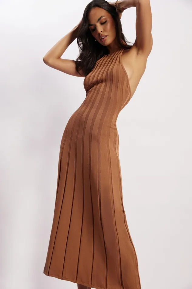 Meshki Wedding Guests Adrienne Halter Neck Midi Dress 8211 Tan Tan 8211 Women