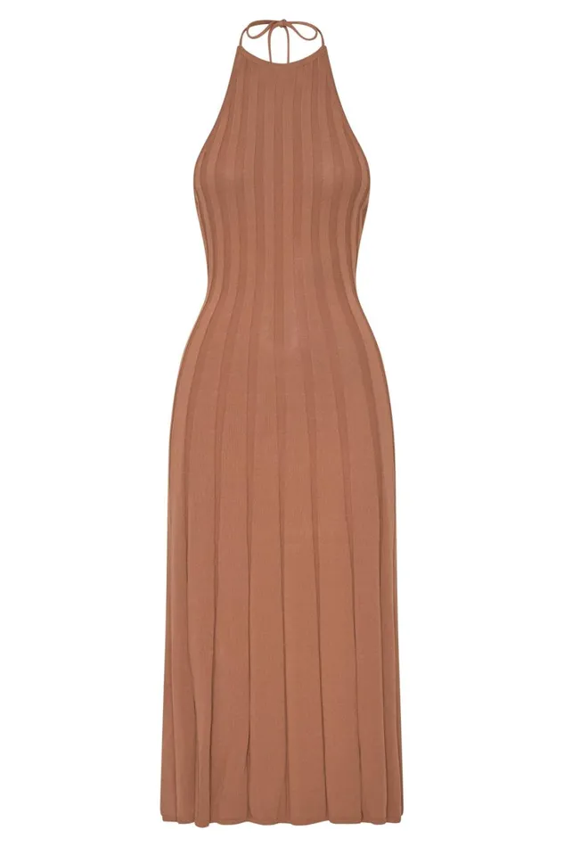 Meshki Wedding Guests Adrienne Halter Neck Midi Dress 8211 Tan Tan 8211 Women