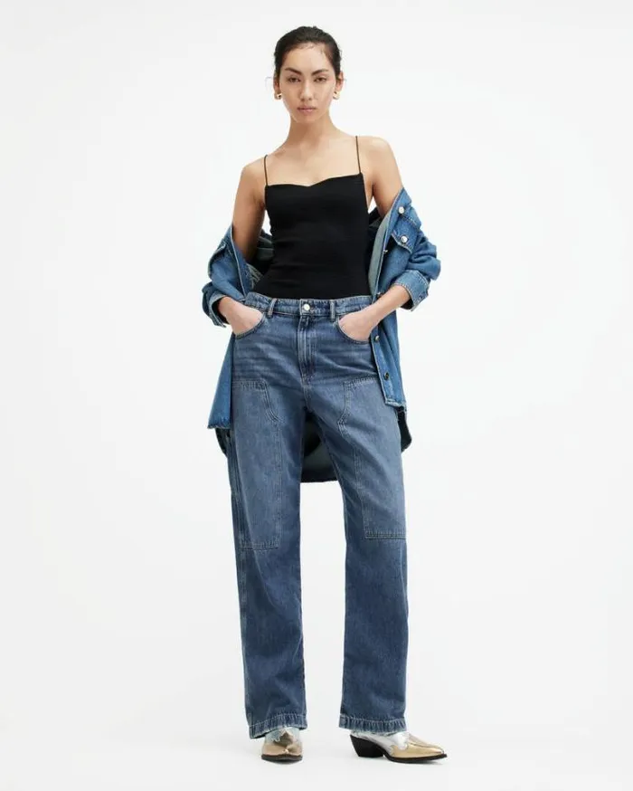 Mia Carpenter Wide Leg Denim Jeans Mid Indigo Women AllSaints Jeans
