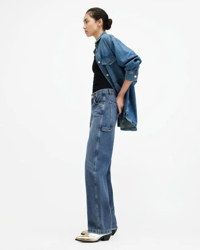 Mia Carpenter Wide Leg Denim Jeans Mid Indigo Women AllSaints Jeans