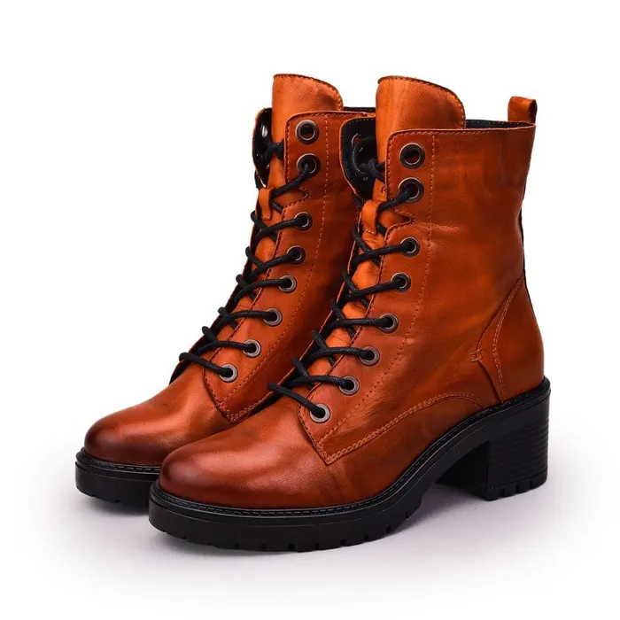 MidCalf Boots Women Moda In Pelle Bellzie DarkOrange Leather
