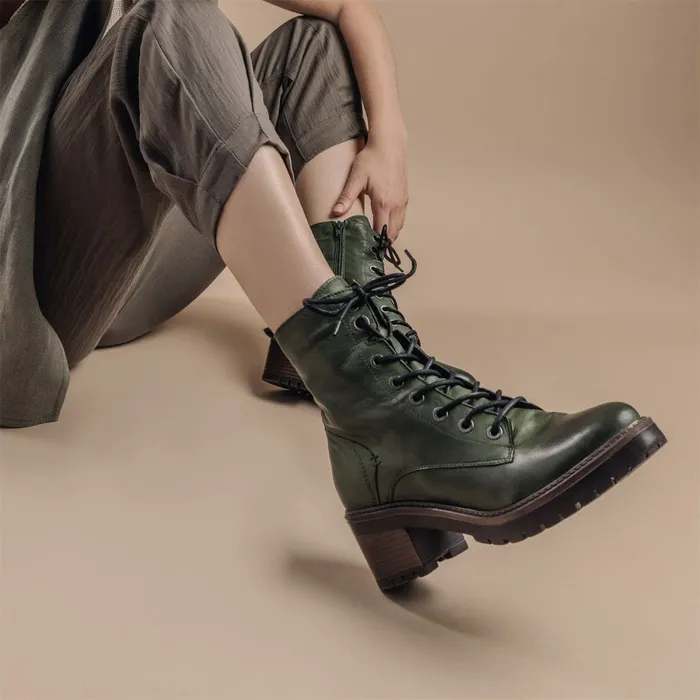 MidCalf Boots Women Moda In Pelle Bellzie Green Leather