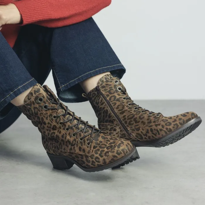MidCalf Boots Women Moda In Pelle Bezzie Dark Leopard Suede