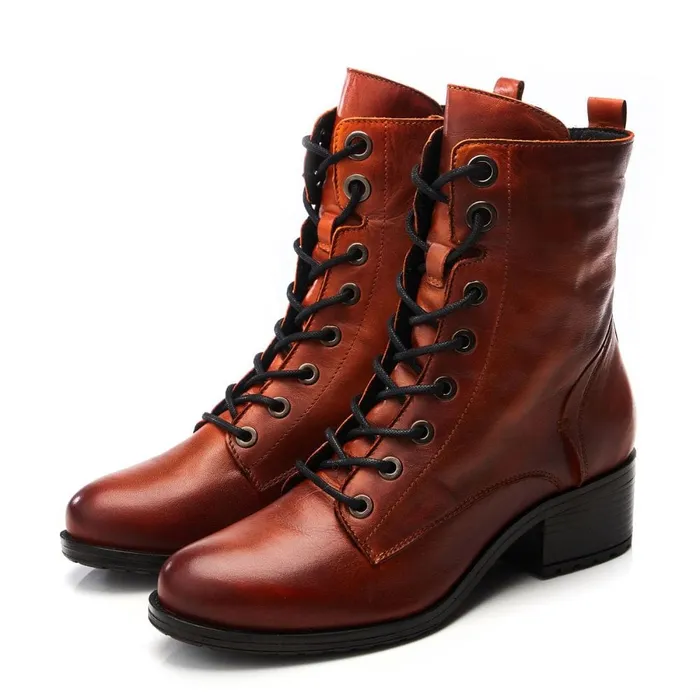 MidCalf Boots Women Moda In Pelle Bezzie DarkOrange Leather