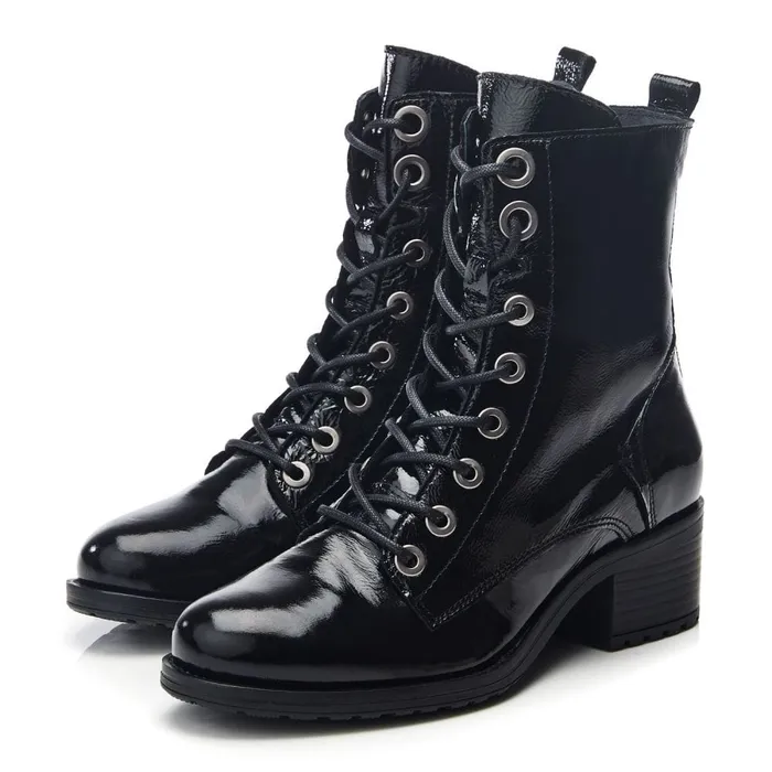 MidCalf Boots Women Moda In Pelle Bezzie Jet Black Patent Leather