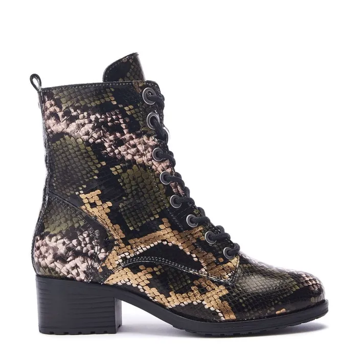 MidCalf Boots Women Moda In Pelle Bezzie Khaki 8211 Snake Leather