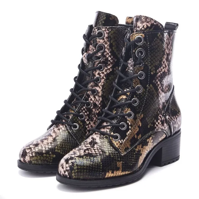 MidCalf Boots Women Moda In Pelle Bezzie Khaki 8211 Snake Leather