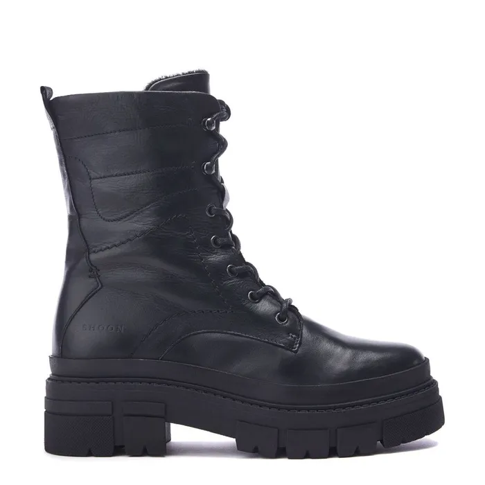 MidCalf Boots Women Moda In Pelle Shoon Sh Ocker Black Leather