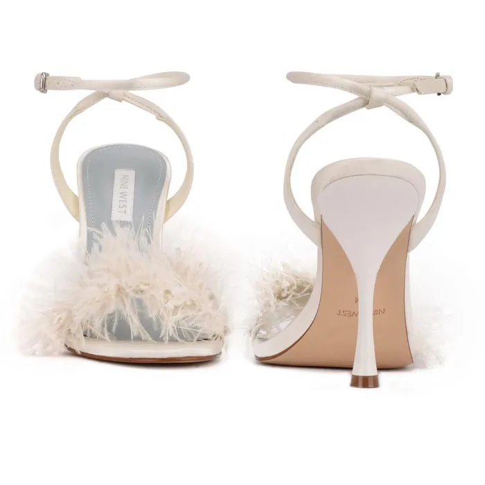 Milano Heeled Sandals Ivory Satin Women Nine West Dress Milano Heeled Sandals Ivory Satin Women Nine West Dress