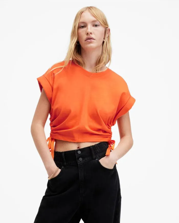 Mira Cropped Side Drawcord TShirt Zesty Orange Women AllSaints TShirts