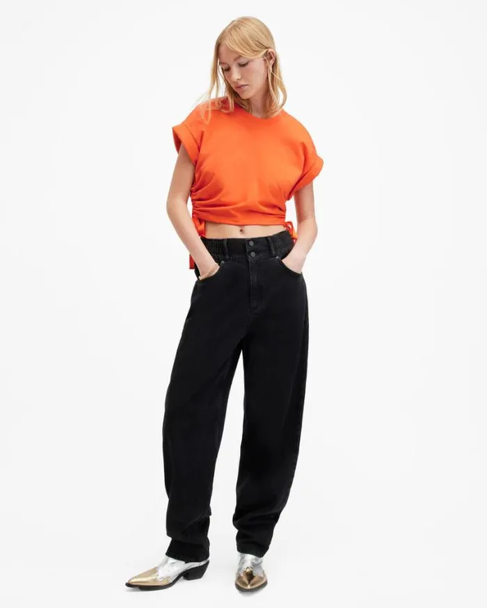 Mira Cropped Side Drawcord TShirt Zesty Orange Women AllSaints TShirts