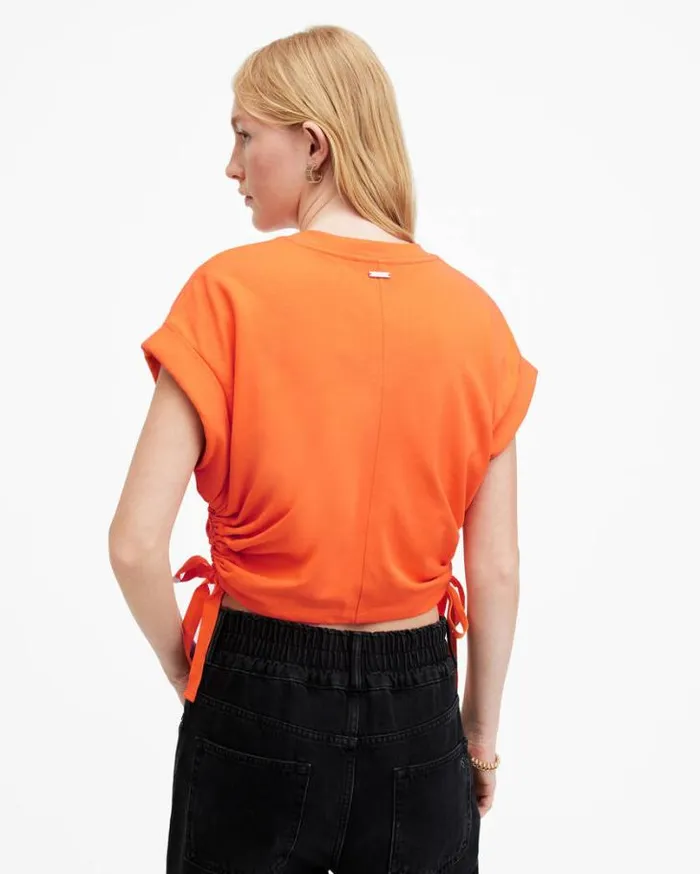 Mira Cropped Side Drawcord TShirt Zesty Orange Women AllSaints TShirts