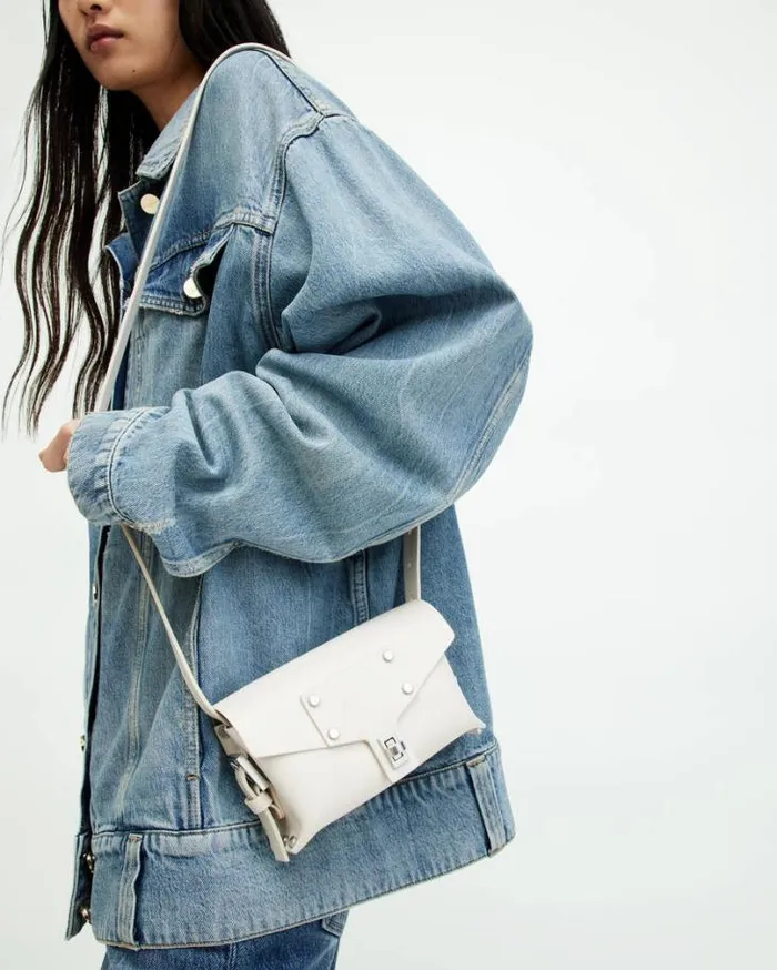 Miro Mini Leather Crossbody Bag Desert White Women AllSaints Handbags and Wallets Miro Mini Leather Crossbody Bag Desert White Women AllSaints Handbags and Wallets