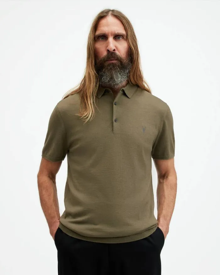 Mode Merino Short Sleeve Polo Shirt Avo Green Men AllSaints Polos