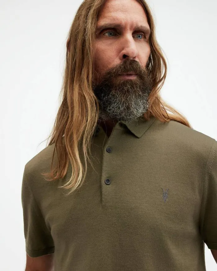 Mode Merino Short Sleeve Polo Shirt Avo Green Men AllSaints Polos