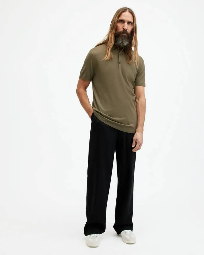 Mode Merino Short Sleeve Polo Shirt Avo Green Men AllSaints Polos