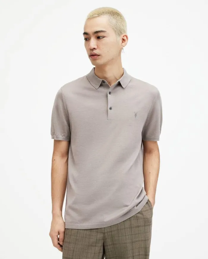 Mode Merino Short Sleeve Polo Shirt Chestnut Taupe Men AllSaints Sweaters