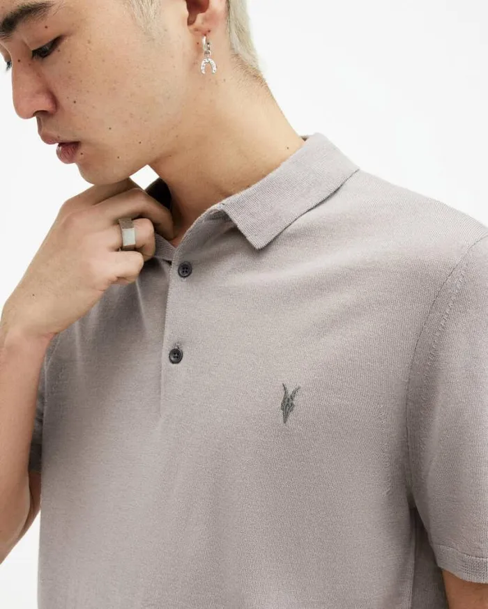Mode Merino Short Sleeve Polo Shirt Chestnut Taupe Men AllSaints Sweaters