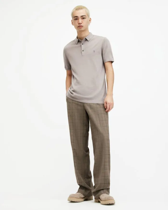 Mode Merino Short Sleeve Polo Shirt Chestnut Taupe Men AllSaints Sweaters