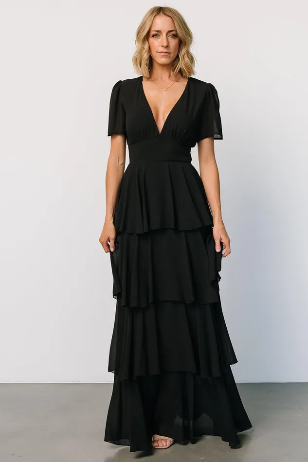 Montaigne Ruffle Maxi Dress Black Women Baltic Born Maxi Dresses