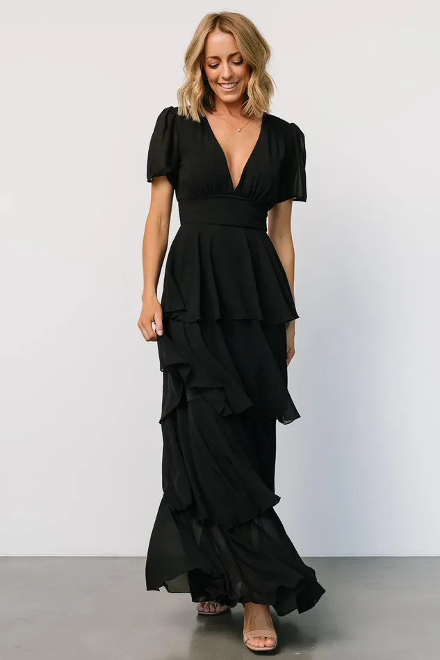 Montaigne Ruffle Maxi Dress Black Women Baltic Born Maxi Dresses