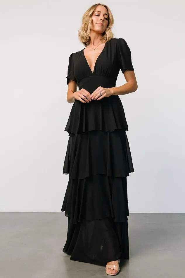 Montaigne Ruffle Maxi Dress Black Women Baltic Born Maxi Dresses