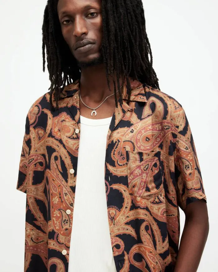 Morganza Paisley Print Relaxed Fit Shirt Jet Black Men AllSaints Shirts