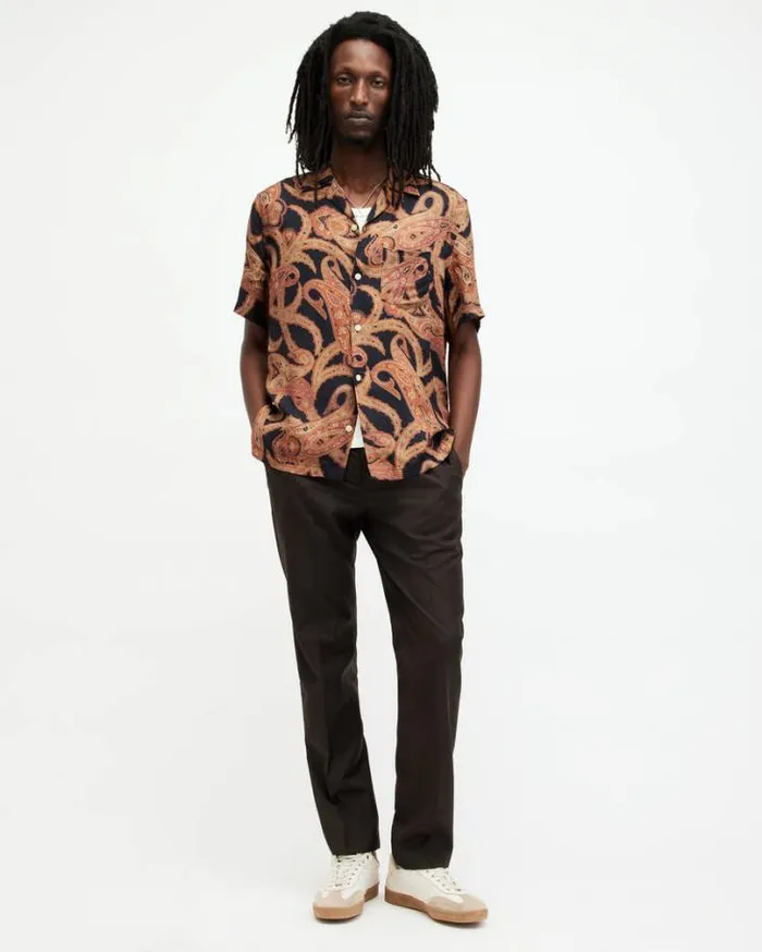 Morganza Paisley Print Relaxed Fit Shirt Jet Black Men AllSaints Shirts