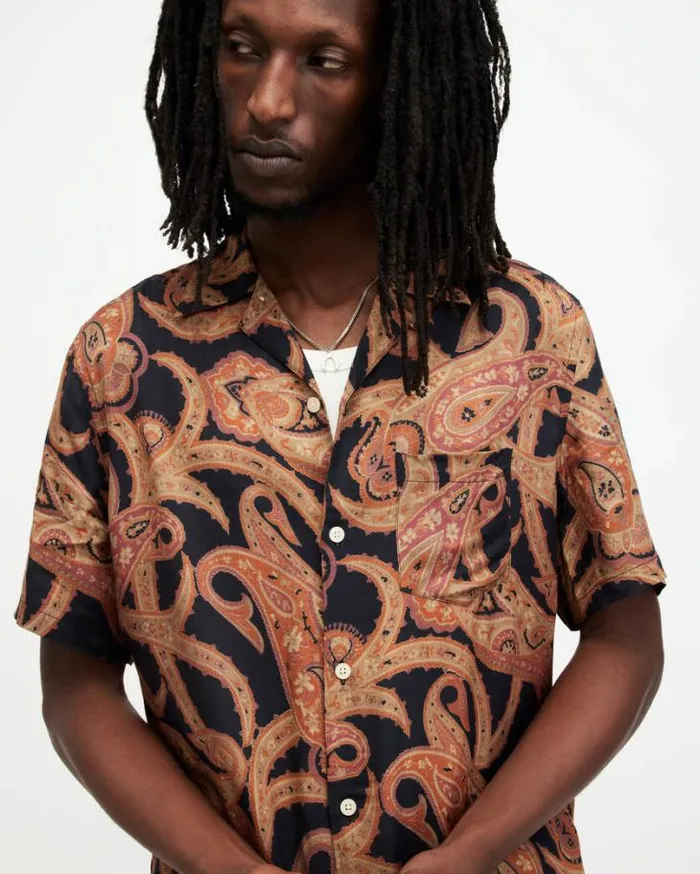 Morganza Paisley Print Relaxed Fit Shirt Jet Black Men AllSaints Shirts