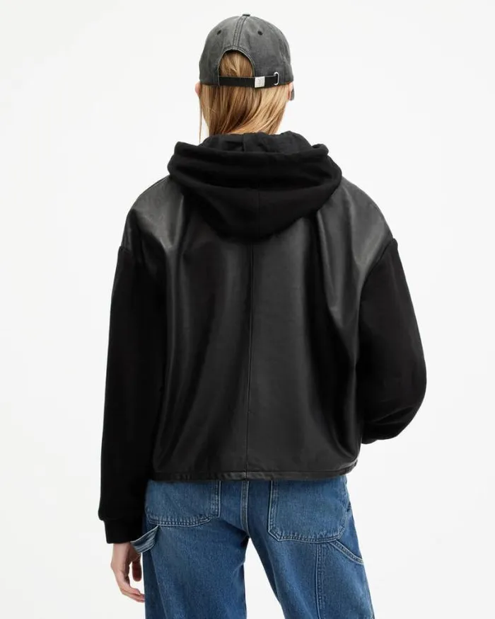Morten Oversized Leather Trucker Jacket Black Women AllSaints Jackets and Coats Morten Oversized Leather Trucker Jacket Black Women AllSaints Jackets and Coats