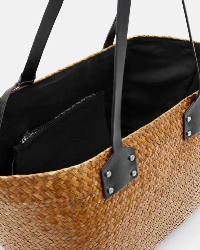 Mosley Straw Tote Bag Almond Beige Women AllSaints Swimwear and Beachwear