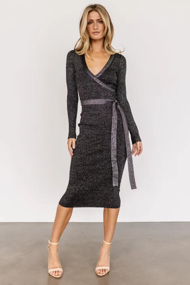 Nancy Ribbed Shimmer Midi Dress Black Women Baltic Born Midi Dresses
